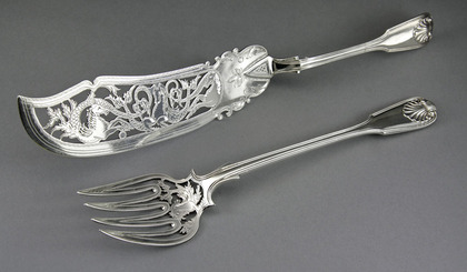 Victorian Silver Fish Servers - Sea Horses, John Stone, Exeter